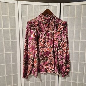 Oddy Floral Smocked Top Blouse Sz S